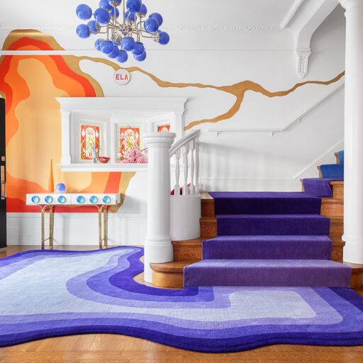 Transform Your Space With A Colorful Rug: Inspiration From The Rainbow House And Tapis Studio. Handmade Colorful Unique Shape Rug In A Spacious House.