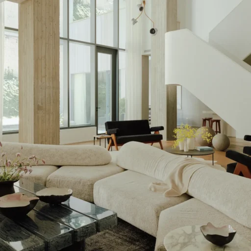 Brutalist Design Living Room With Black And White Furniture