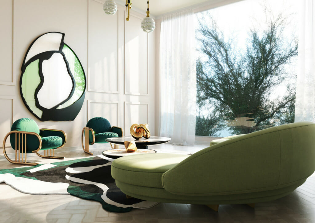 White Living Room With All Green Interior Decoration