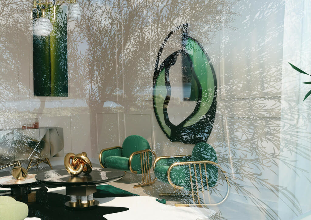 Royal Green Living Room With A Memphis Design Rug