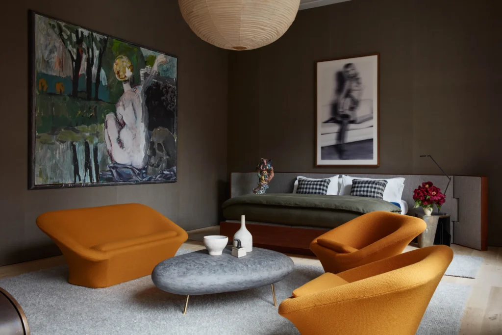 A Living Room Fo A Home Interior Design With Yellow Couch