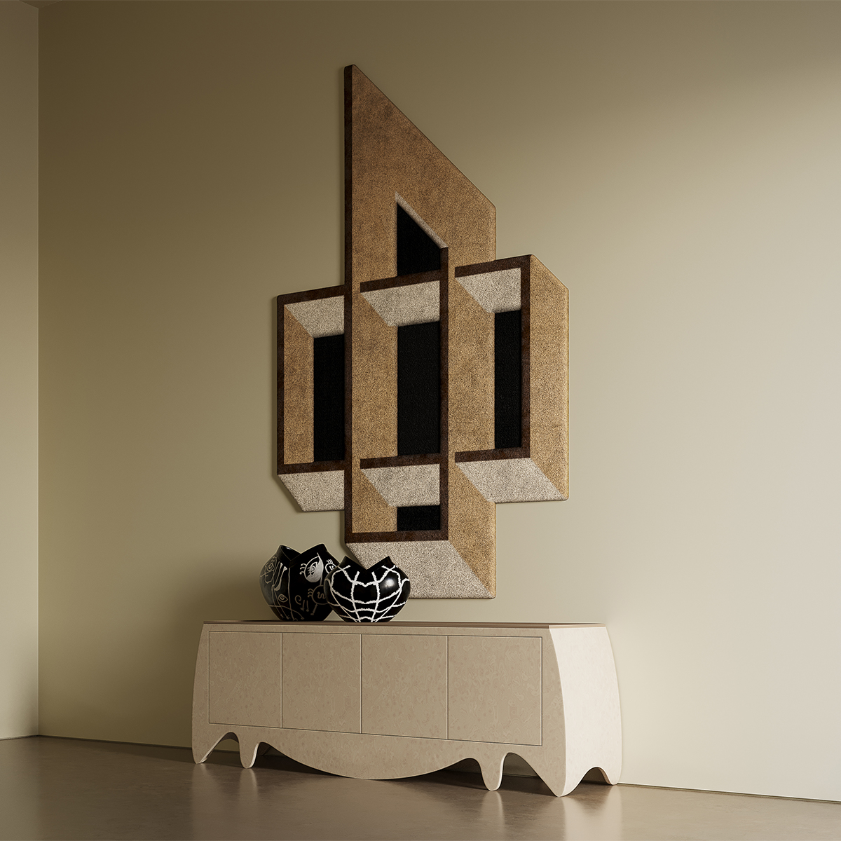 wall rugs: mininmalist room with a statement wall rug