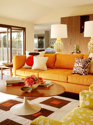 Living Room In Warm Tone Designed By Palmer Weiss With A Mid Century Rug