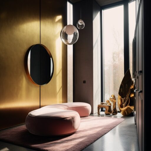 Summer Colors Room Featuring A Soft Pink Rug And Soft Pink Couch And A Yellow Wall