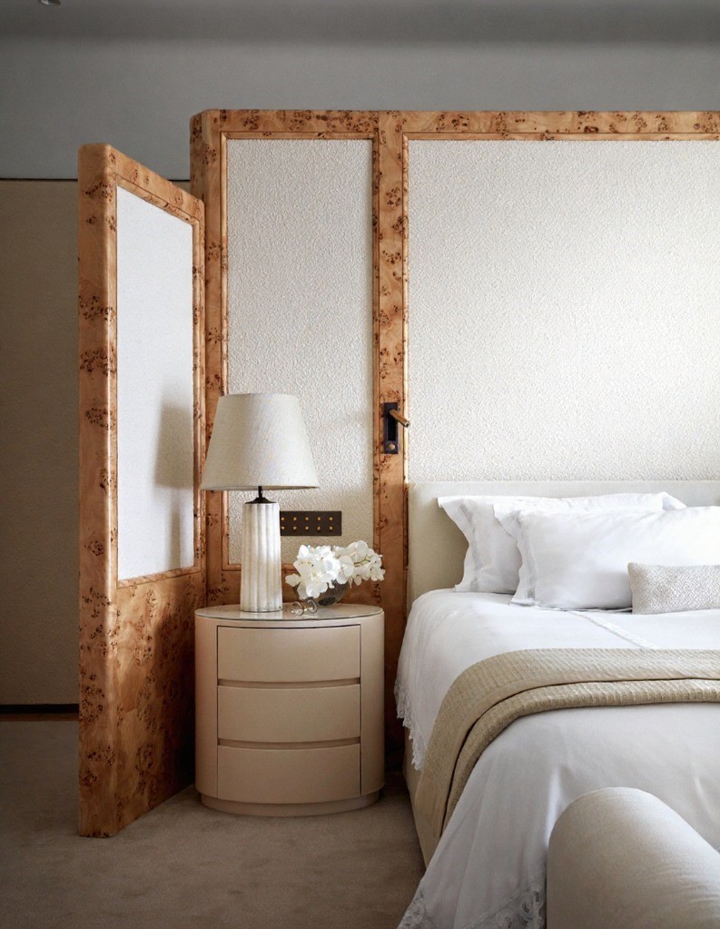 Master Suite, A Luxurious Patterned Rug In Earthy Taupe And Cream Grounds The Space