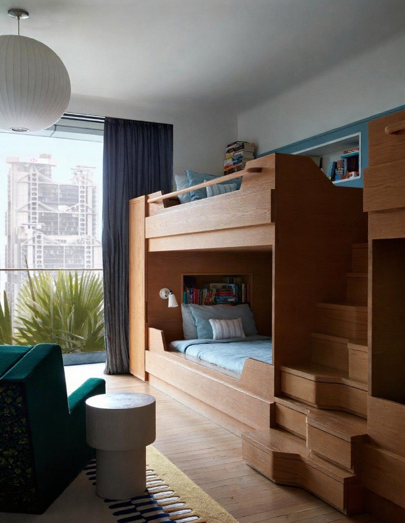 A Runner-Style Patterned Rug Wraps Each Step, Creating A Rhythmic Sense Of Movement.