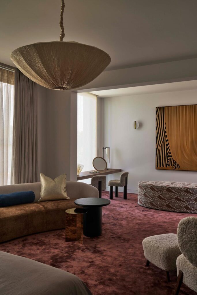 A Journey Through Contemporary Design: Inside a Toorak Home , bedroom with whole length rag