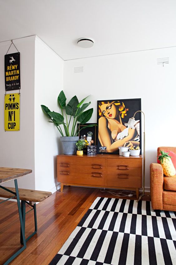 Modern Living Room With Mid Century Rug