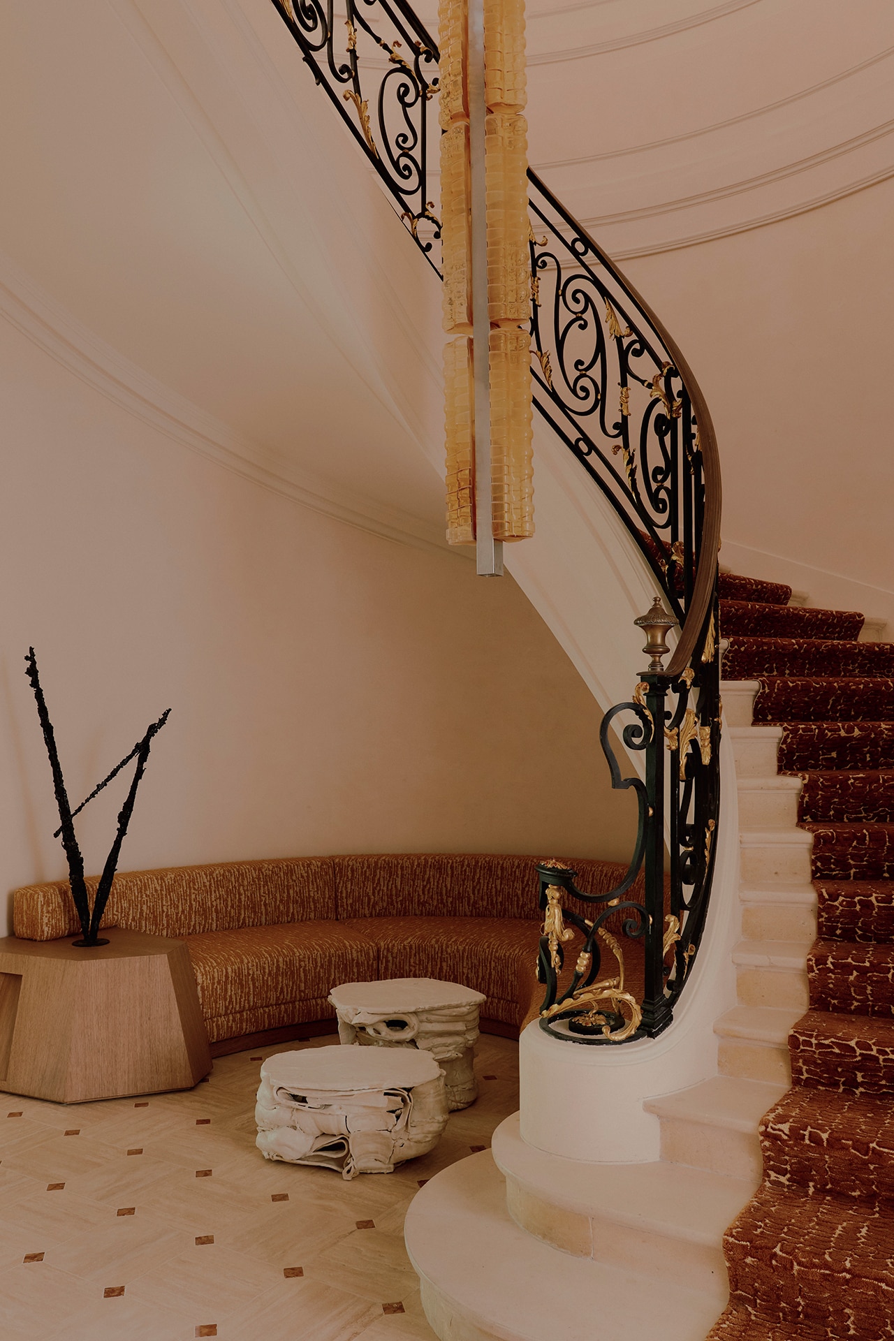 Mansion Interior Design: A Parisian Masterpiece, Entryway With Runner On The Stairs