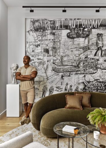 A Brooklyn Townhouse Transformed: Marc Houston’s Bold Vision, Living Room With Creative Art Work And Furniture