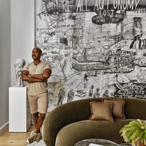 A Brooklyn Townhouse Transformed: Marc Houston’s Bold Vision, Living Room With Creative Art Work And Furniture