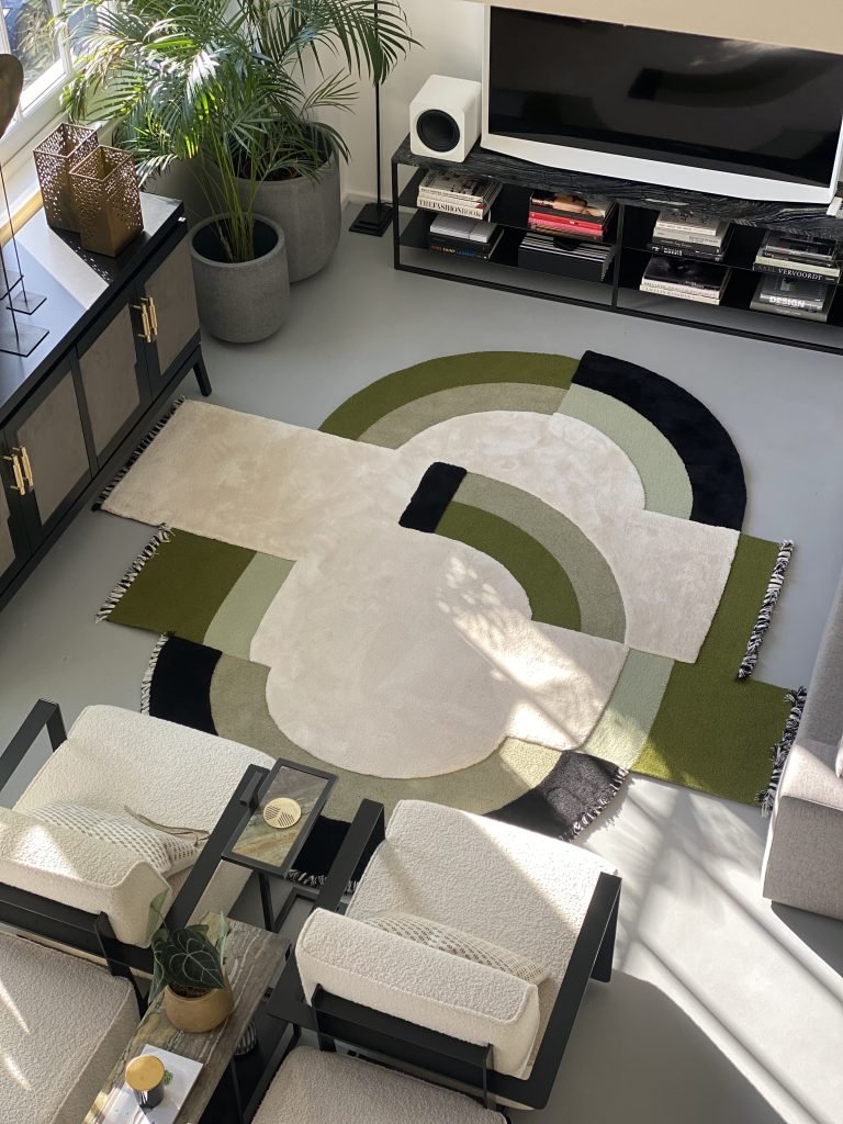 Panoramic View Of The Tapis Rug Shaped #033 In Green Tones