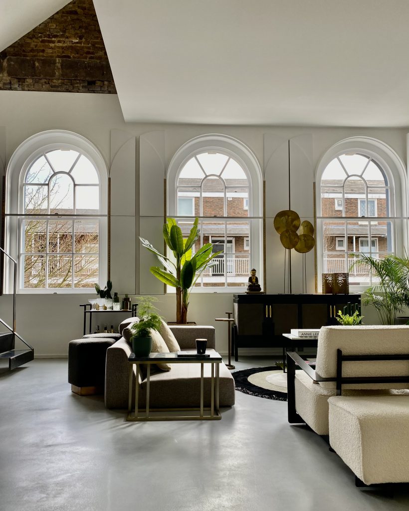 Contemporary Interior Design - Living Room With Neutral Tones And Green Accents