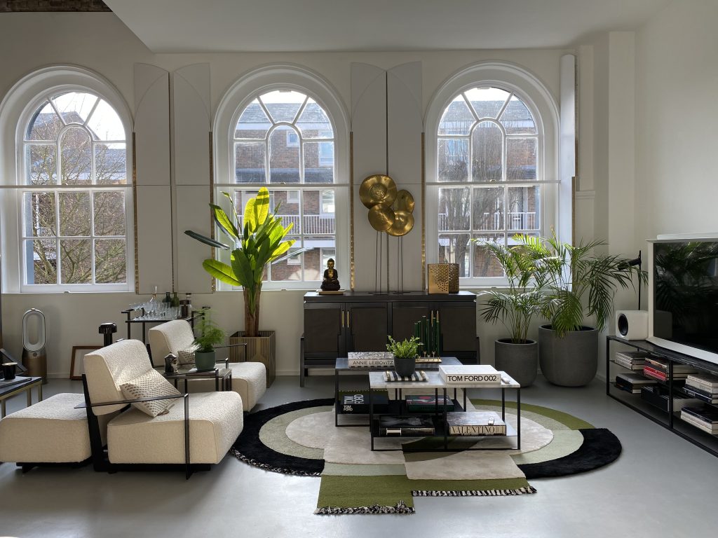 Contemporary Interior Design - Living Room With Neutral Tones And Green Accents