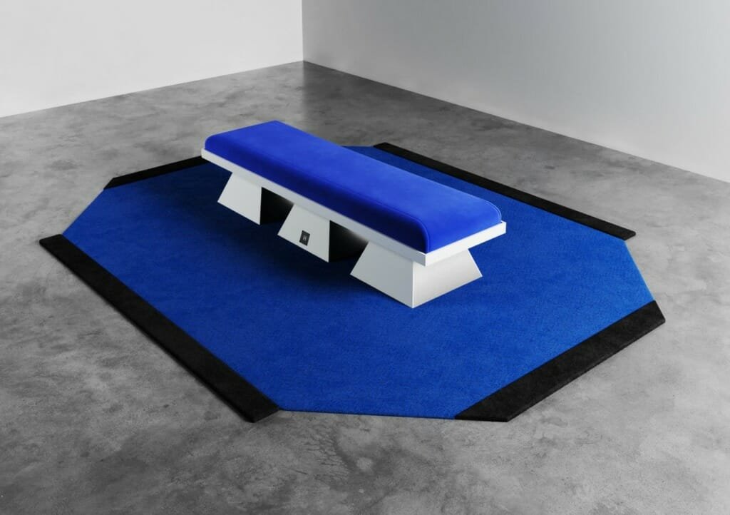 Cool Color - White And Blue Bench And A Blue Rug
