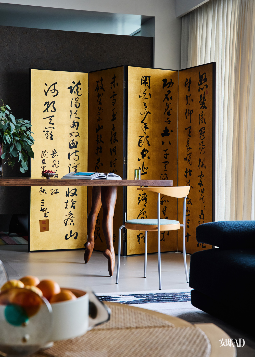 Minimalist Interior Design Meets Natural Elegance: A Home Where Texture Tells The Story. Unique Designer´s Table With Ballet Dancer Legs, Chinese Style