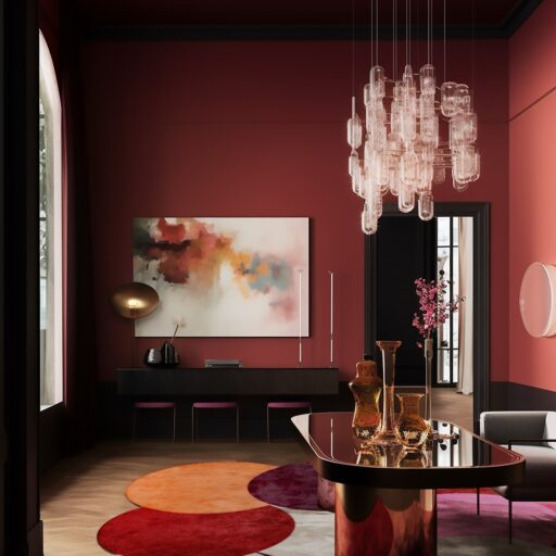 Dopamine Decor, Magenta Unique Shaped Rug, Saturated Colors, Luxury Interior Design
