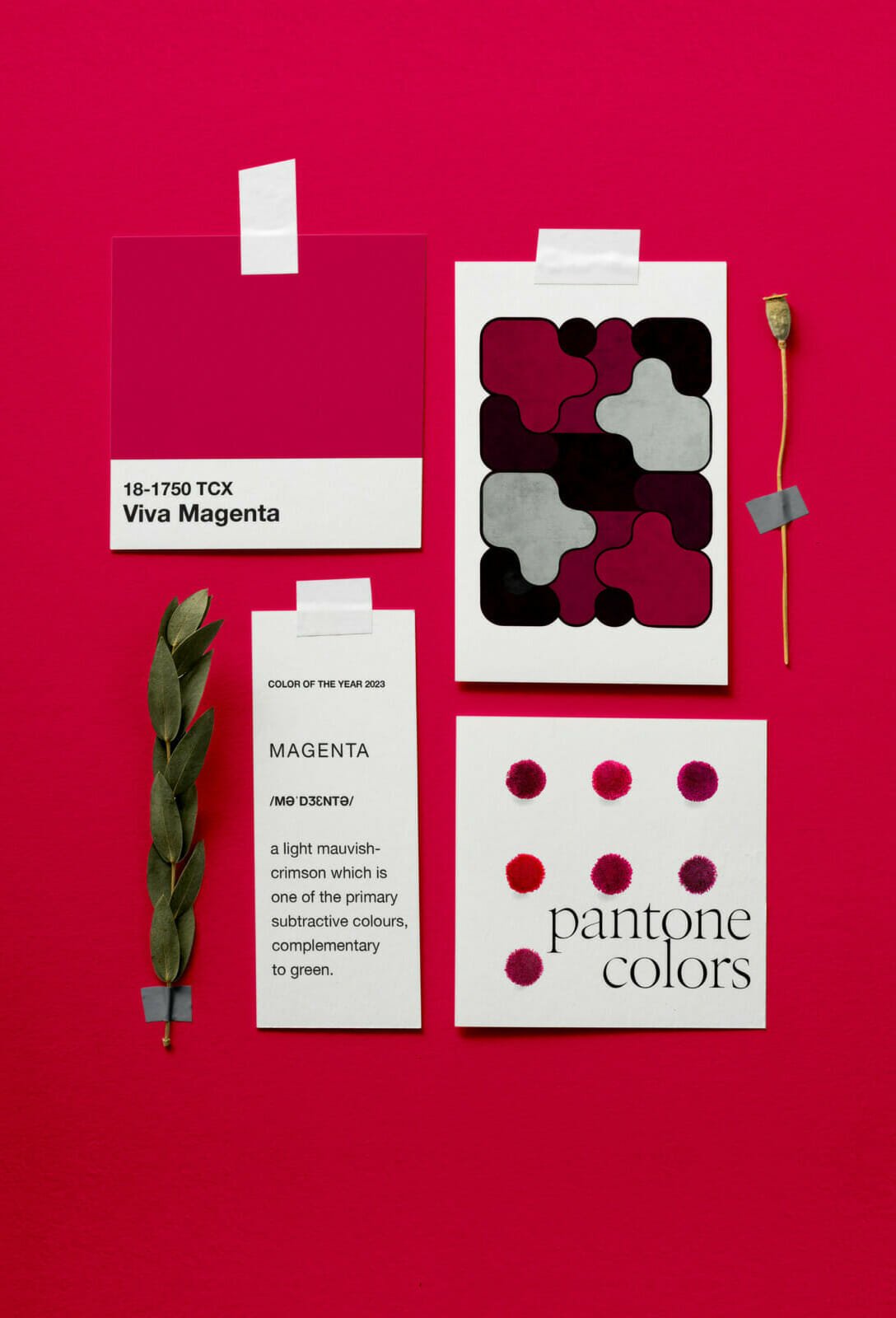 Moodboard With The Pantone Color Of The Year 2023, Viva Magenta. 
