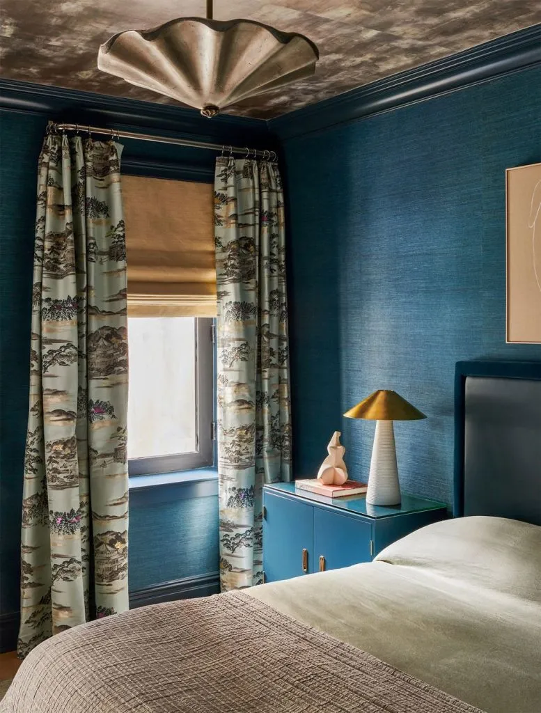 Primary Bedroom With A Ustom Vivid Blue Wallcovering